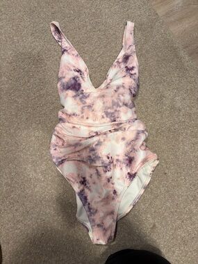 Pink & Purple Tie-Dye Ribbed One-Piece Swimsuit